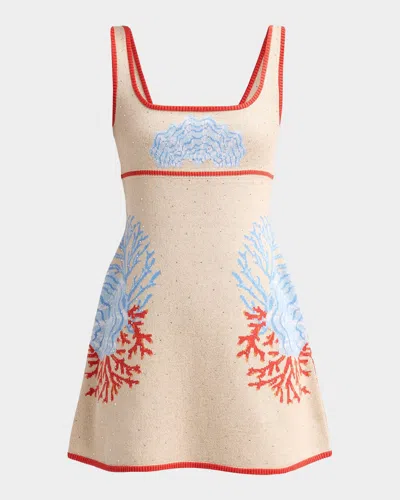 Retroféte Valcra Oceanic-print Cotton-blend Mini Dress In Neutral
