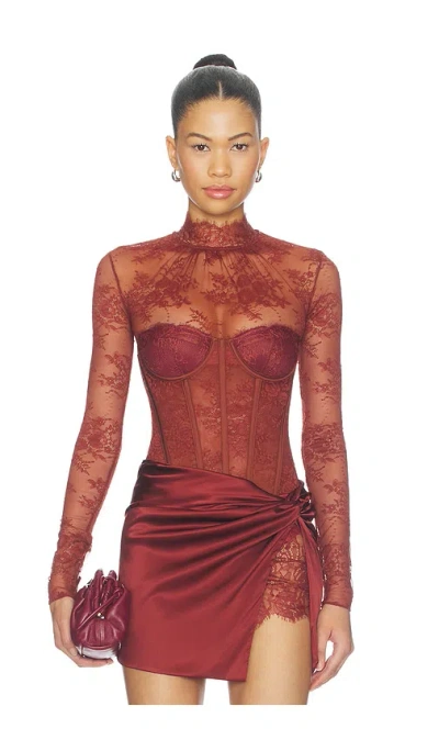 Retroféte Valentina Lace Bodysuit In Brown