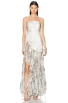 Retroféte Verena Strapless Silk Ruffle-hem Slit Dress In Vintage Snake