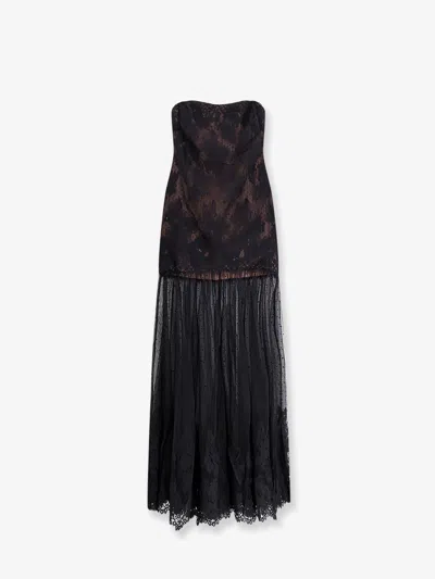 Retroféte Vespera Long Lace Dress In Brown
