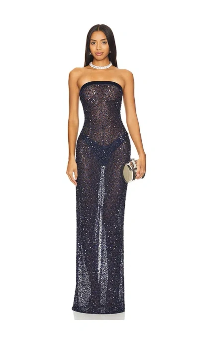 Retroféte Villy Sequin Gown In Navy