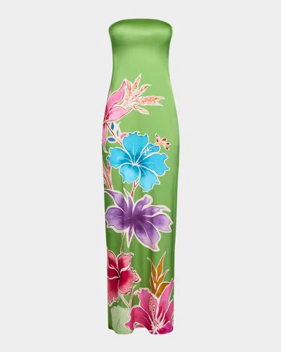 Retroféte Vivi Strapless Floral Dress In Green