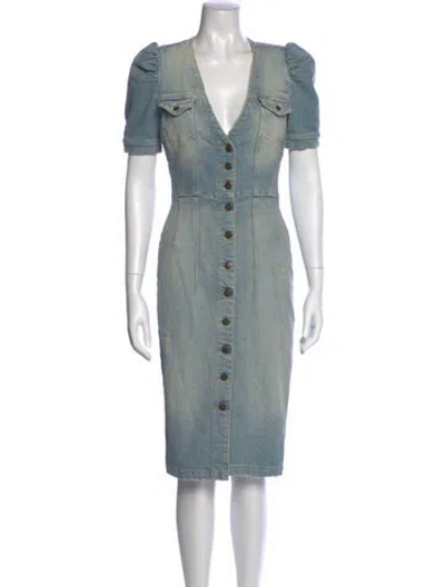 Pre-owned Retroféte V-neck Knee-length Dress In Blue