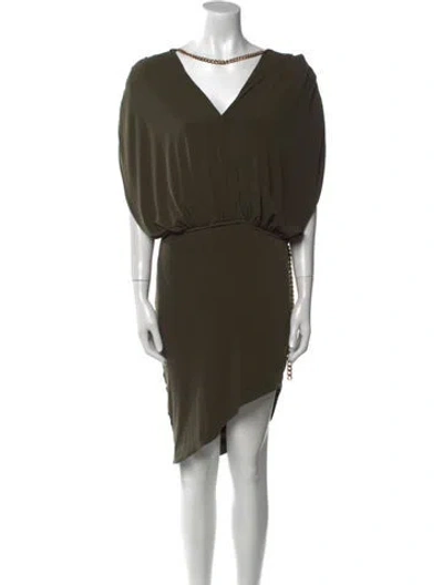 Pre-owned Retroféte V-neck Knee-length Dress In Green