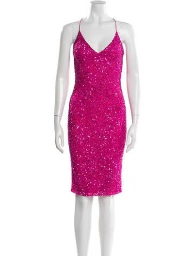 Pre-owned Retroféte V-neck Knee-length Dress In Pink