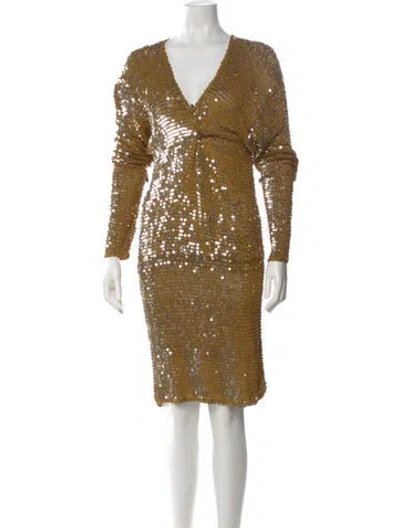 Pre-owned Retroféte V-neck Knee-length Dress In Yellow