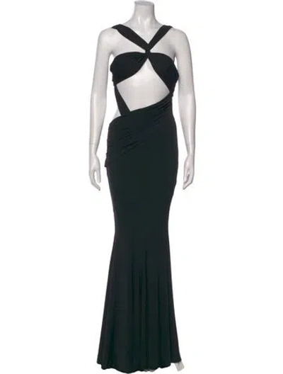 Pre-owned Retroféte V-neck Long Dress In Black