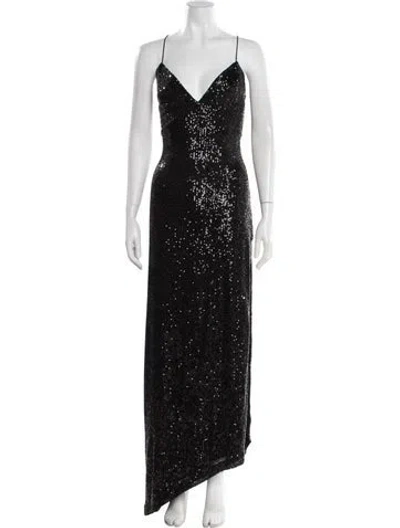 Pre-owned Retroféte V-neck Long Dress In Black
