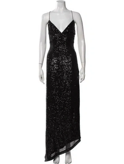 Pre-owned Retroféte V-neck Long Dress In Black
