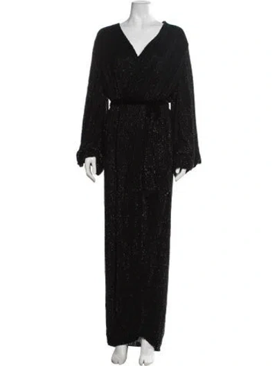 Pre-owned Retroféte V-neck Long Dress In Black