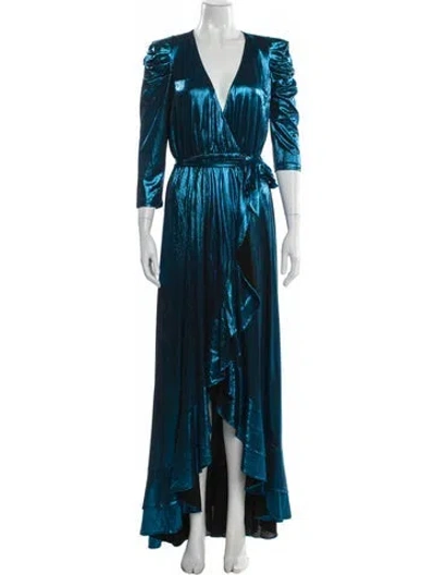 Pre-owned Retroféte V-neck Long Dress In Blue