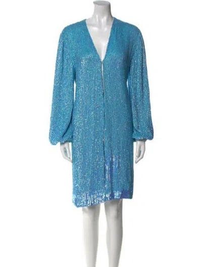 Pre-owned Retroféte V-neck Long Dress In Blue
