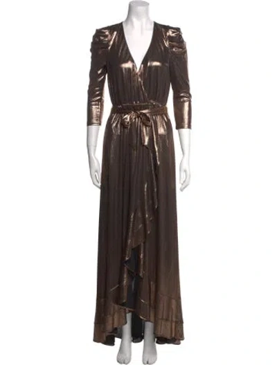 Pre-owned Retroféte V-neck Long Dress In Gold