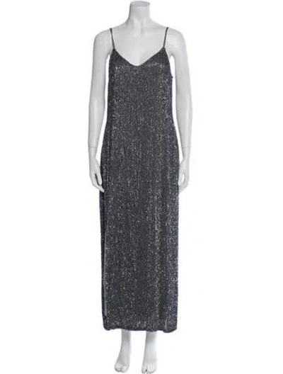 Pre-owned Retroféte V-neck Long Dress In Gray