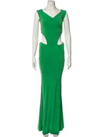 Pre-owned Retroféte V-neck Long Dress In Green