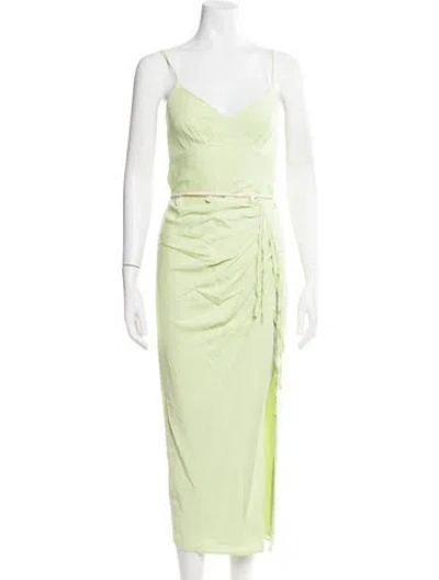 Pre-owned Retroféte V-neck Long Dress In Green