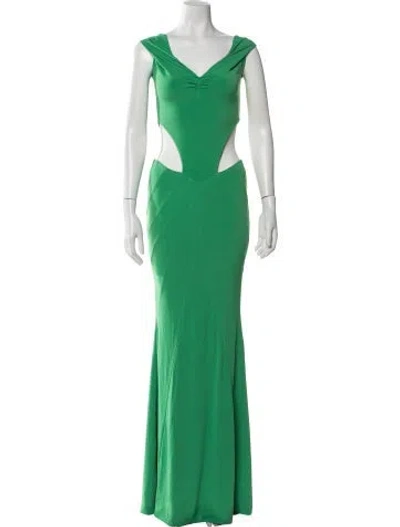 Pre-owned Retroféte V-neck Long Dress In Green