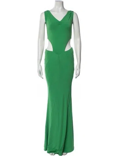 Pre-owned Retroféte V-neck Long Dress In Green
