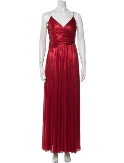 Pre-owned Retroféte V-neck Long Dress In Metallic/red