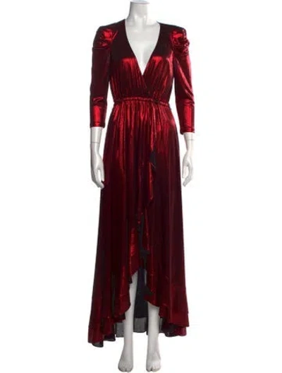 Pre-owned Retroféte V-neck Long Dress In Metallic/red