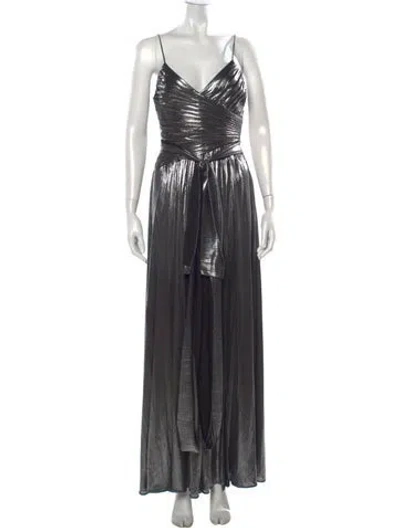 Pre-owned Retroféte V-neck Long Dress In Metallic/silver