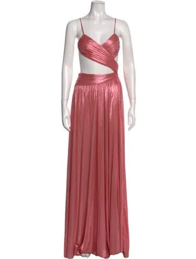 Pre-owned Retroféte V-neck Long Dress In Pink