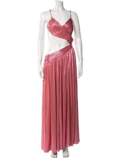 Pre-owned Retroféte V-neck Long Dress In Pink