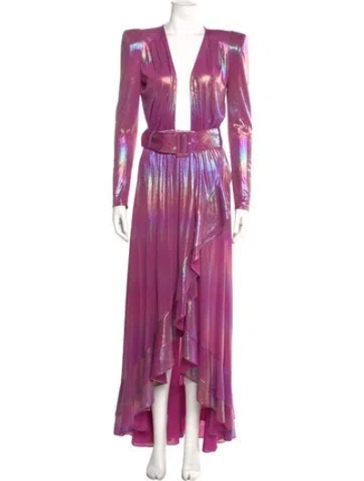 Pre-owned Retroféte V-neck Long Dress In Purple