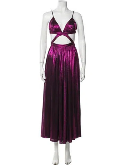 Pre-owned Retroféte V-neck Long Dress In Purple