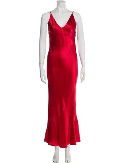 Pre-owned Retroféte V-neck Long Dress In Red