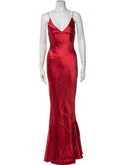 Pre-owned Retroféte V-neck Long Dress In Red