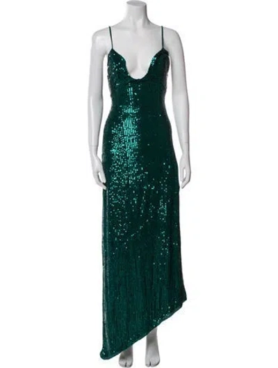 Pre-owned Retroféte V-neck Long Dress W/ Tags In Green
