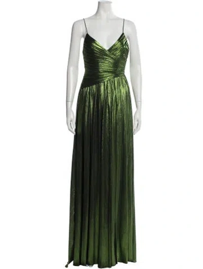 Pre-owned Retroféte V-neck Long Dress W/ Tags In Green/metallic