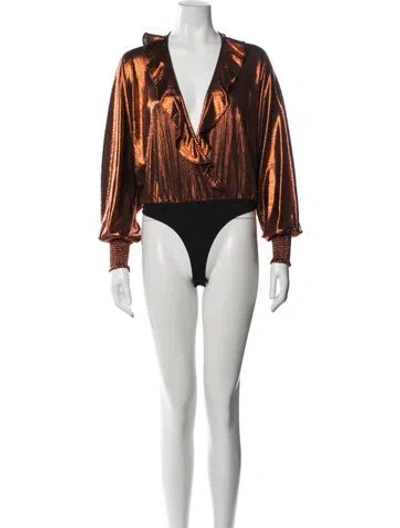 Pre-owned Retroféte V-neck Long Sleeve Bodysuit In Blue