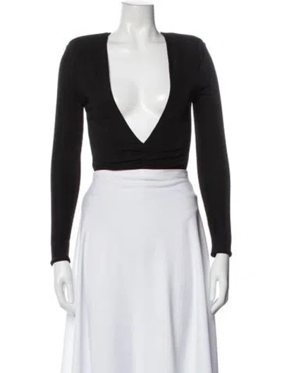 Pre-owned Retroféte V-neck Long Sleeve Crop Top In Black
