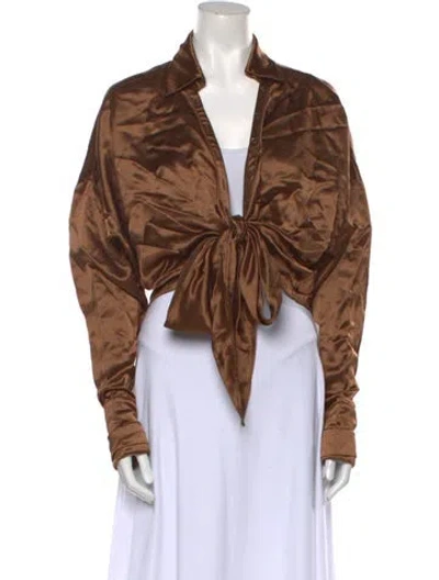 Pre-owned Retroféte V-neck Long Sleeve Crop Top In Brown