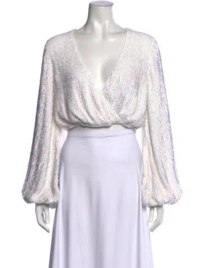 Pre-owned Retroféte V-neck Long Sleeve Crop Top In Neutral