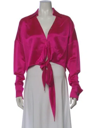 Pre-owned Retroféte V-neck Long Sleeve Crop Top In Pink