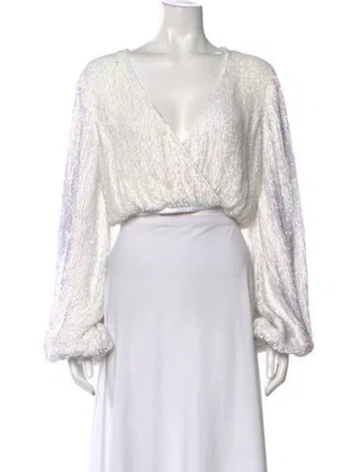 Pre-owned Retroféte V-neck Long Sleeve Crop Top In White