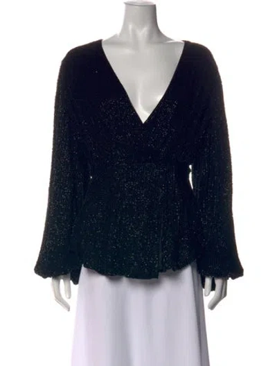 Pre-owned Retroféte V-neck Long Sleeve Top In Black