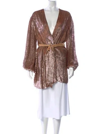 Pre-owned Retroféte V-neck Long Sleeve Top In Pink