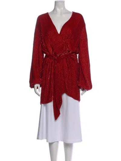 Pre-owned Retroféte V-neck Long Sleeve Top In Red