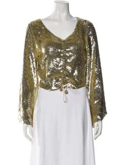 Pre-owned Retroféte V-neck Long Sleeve Top In Silver