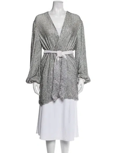 Pre-owned Retroféte V-neck Long Sleeve Top In Silver