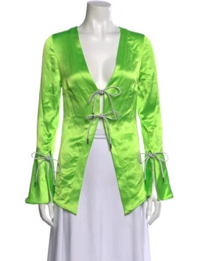 Pre-owned Retroféte V-neck Long Sleeve Top W/ Tags In Green