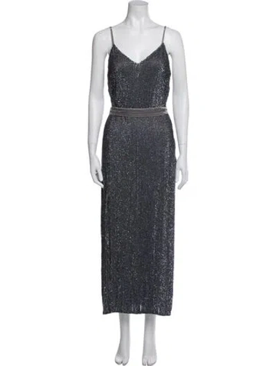 Pre-owned Retroféte V-neck Midi Length Dress In Black