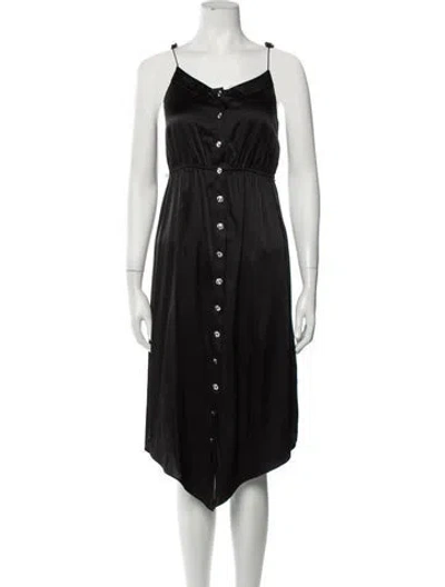 Pre-owned Retroféte V-neck Midi Length Dress In Black