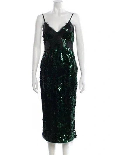 Pre-owned Retroféte V-neck Midi Length Dress In Black