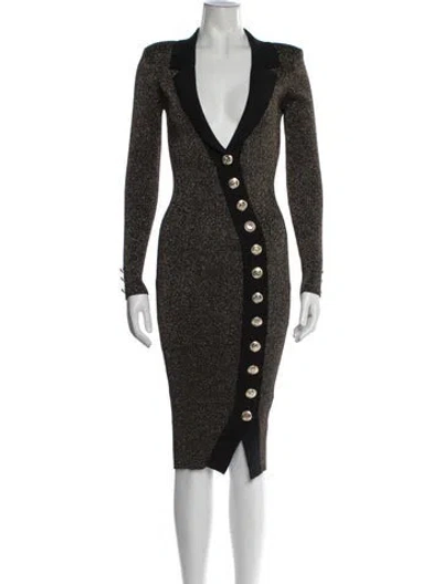 Pre-owned Retroféte V-neck Midi Length Dress In Black