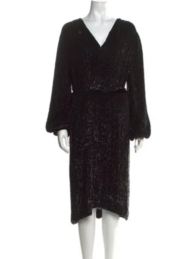 Pre-owned Retroféte V-neck Midi Length Dress In Blue